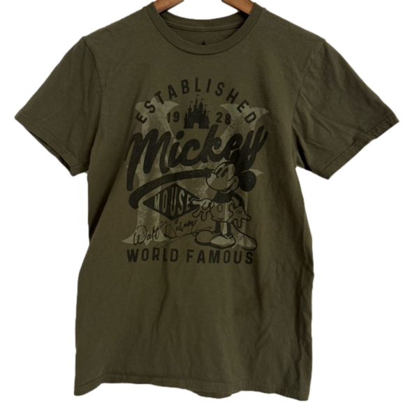 Disney Tops - Disney Parks Walt Disney 1928 Mickey Mouse World Famous Olive Green Tee-Small